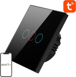 Avatto 6081651 Ts02-eu-b3 Érintős Wifi Világításkapcsoló, Hármas Tuya (fekete) (TS02-EU-B3)
