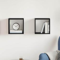 Bútor-market 2 db fekete tölgyszínű szerelt fa fali kockapolc 30x15x30 cm