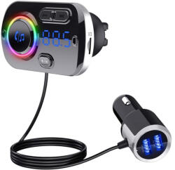  Bluetooth FM transzmitter, kihangosító, AUX bemenet, microSD kártya bemenet- 8 színű LED háttérvilágítással