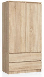 AKORD CLP Sonoma Tölgy Kétajtós Ruhásszekrény Fiókokkal