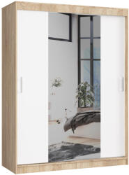 AKORD CLP Sonoma Tolóajtós Szekrény Tükörrel Fehér 150 cm