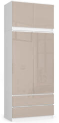 AKORD CLP Magasított Ruhásszekrény Cappuccino Magasfényű 2 Ajtós 2 Fiókos