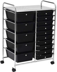 Timeless Tools Gurulós Tárolókocsi - 15 Fiókos, Fekete