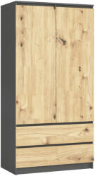 AKORD CLP Ruhásszekrény Laminált Grafitszürke Artisan Tölgy 2 Ajtós 2 Fiókos
