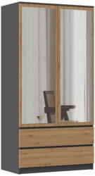 Nidilio SS-90 Gardróbszekrény - Tükörrel, Antracit/Tölgy