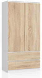 AKORD CLP S90 Kétajtós Ruhásszekrény Laminált Fehér-Sonoma Fiókos