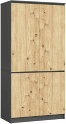 AKORD CLP Artisan Négyszárnyas Ruhásszekrény Laminált Grafitszürke-Tölgy