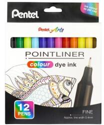 Pentel Tűfilc készlet, 0, 4 mm, PENTEL Pointliner , 12 különböző szín (S40-12) - molnarpapir