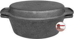 Kályhaház Kombi öntöttvas kacsasütő tál fedővel - 4 literes, ovális edény, fogantyúval - Sütőbe, Kemencéhez és Grillre