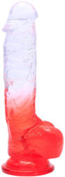 Sunfo - Dildo realist cu ventuză și testicule - 21 cm, roșu transparent