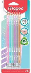 Maped 6 db-os ceruza készlet radírral, Maped, Műgyanta, HB, Csillogó, Többszínű (IMA851803)