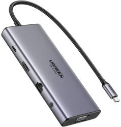 UGREEN CM639 USB-C hub, HDMI, VGA, 2x USB-C 3.2 10 Gbps, 2x USB, SD/TF, RJ45, AUX 3.5 mm, PD, 4K 60 Hz