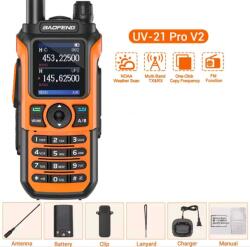 Baofeng Водоустойчива трибандова радиостанция Baofeng UV-21 PRO, до 10км обхват, 1, 77" LCD екран, 8W, 999 канала, USB-C зареждане, FM радио, Оранжева (UV-21 PRO orange) Радиостанции