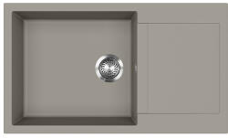 Evido Cubo XL 6S Compact beépíthető gránit mosogatótálca egymedencés + csepegtetős / 1 medencés + kicsi csepptálcás mosogató tálca, platina, középszürke / semleges szürke színű, 860x500 mm-es / 86x50 cm-es,