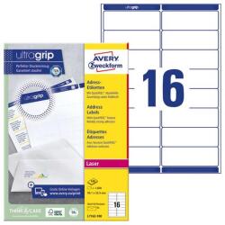 Avery Etikett címke, 99, 1 x33, 9mm, 16 címke/ív, 100 ív/doboz, Avery fehér (L7162-100)