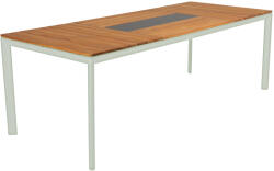 mindo No. 101 Mindo teakfa kerti étkezőasztal szürke lábazattal, 222 x 90 cm (30042-010-T01-5)