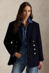 Ralph Lauren gyapjú kabát sötétkék, sima, kétsoros gombolású, 211971388 - sötétkék 40