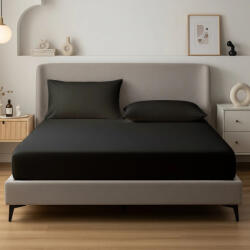 AlvásStúdió Jersey gumis lepedő Fekete 140-160x200 cm - matrac-vilag