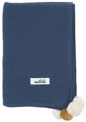 Malomi Kids Sötétkék muszlin pólya Pompon 100 x 140 cm (MK-5901423303493)