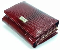 KROKOMANDER piros / krokkó mintás / lakk kívül keretes / cipzáras kicsi női bőr pénztárca j11-009