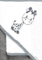  Babastar hímzett fürdőlepedő, fürdetőkesztyűvel 80*80 cm - zsiráf szürke/fehér