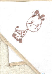  Babastar hímzett fürdőlepedő, fürdetőkesztyűvel 80*80 cm - zsiráf fehér/natúr