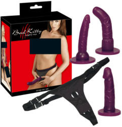 Bad Kitty Strap-On Set (mov) - set strap-on 4-în-1 (ham + 3 dildo-uri)