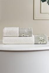 Tivolyo Home CREMONA törölköző és fürdőlepedő ajándékszett, 2 db Fehér-szürke hímzés / Grey embroidery Szett (klasszikus 50 x 100 cm-es törölköző, 75 x 150 cm-es fürdőlepedő)