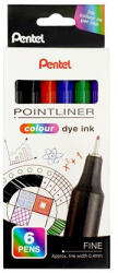 Pentel Tűfilc készlet, 0, 4 mm, PENTEL "Pointliner", 6 különböző szín (S40-6)