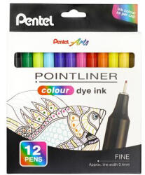 Pentel Tűfilc készlet, 0, 4 mm, PENTEL "Pointliner", 12 különböző szín (S40-12)