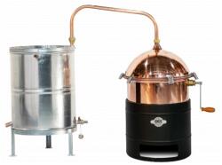 DES pálinkafőző 35 L keverővel, bilincses zárással, horganyzott, spirálcsöves 50 L-es hűtővel