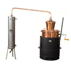 DES Pálinkafőző 100 L keverővel, billenős, bilincses zárással, inox csőköteges 30 L-es hűtővel