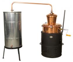 DES Pálinkafőző 80 L keverővel, bilincses zárással, horg. spirálcsöves 200L-es hűtővel
