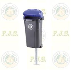 Europlast Kuka 50l fekete test, kék tető kültéri utcai szemetes oszlop nélkül