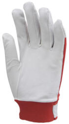 Bőrkesztyű, Szürke Színsertés/piros Vászon, Tépőzár_10