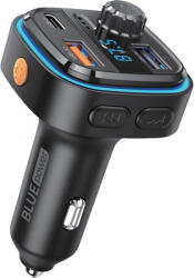 Blue Power Bluetooth FM Transmitter és Autós Töltő Blue Power BPBCC08, 2 x USB-A - 1 x USB C - 1 x microSD, fekete