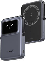 UGREEN MagSafe Power Bank Uno PB572 (45327) Gyors töltés, TFT kijelző, Állvány, 10000mAh, USB-C, 20W, 5V/3A - Szürke