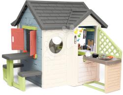 Smoby Căsuță cu magazin și restaurant cu masă Chef House Life Smoby extensibilă cu bucătărie exterioară și bănci (SM810256-G) Casuta pentru copii