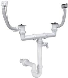 Styron 639-1 kétmedencés csőszifon 40 mm-es elfolyással, 2 darab leeresztőszeleppel, 2 darab szögletes túlfolyóval, mosogatógép csatlakozóval (sty-639-1)