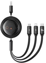 Baseus Free2draw Visszahúzható Type-C-Lightning/Type-C/MicroUSB Kábel 100W 1.1 m-Fekete