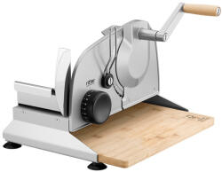 ritterwerk Piatto 5 kézi szeletelőgép, fém készülékház, bal oldali vágófelület, bükk fa fogantyú, bambusz vágódeszka, 107.022