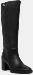 Tommy Hilfiger bőr csizma STACKED HEEL LEATHER LONG BOOT fekete, magassarkú, FW0FW08865 - fekete Női 37