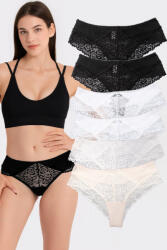 Dollcini Dollcini, Klasszikus Női Bugyi , Brazil Női Bugyi, Női Csipkés Bugyi - 95% Pamut+Spandex, Többszínű, 6 db-os Csomag - M (ZZC_32102_M)