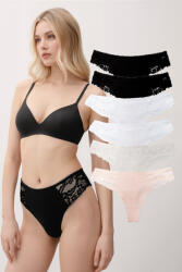 Dollcini Dollcini, Tanga női bugyi, Csipkés női bugyi, 95% Pamut + Spandex-Többszínű, 6 db-os Csomag - S (ZZC_0252_S)