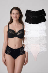 Dollcini , Magas Derekú Női Bugyi , Brazil Női Bugyi, Csipkés Női Bugyi -95% pamut + spandex, Többszínű, 6 db-os Csomag - M (ZZC_32212_M)