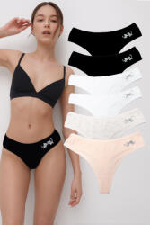 Dollcini Dollcini, Tanga női bugyi, Cicamintás női bugyi, 95% Pamut + Spandex, Többszínű, 6 db-os Csomag - S (ZZC_53622_S)