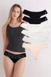 Dollcini Dollcini, Tanga női bugyi, virágmintás csipke női bugyi, 95% Pamut + Spandex-Többszínű, 6 db-os Csomag - 2XL (ZZC_34282_XXL)
