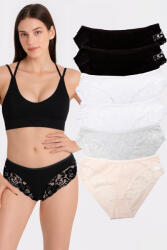 Dollcini , Klasszikus Női Bugyi, Brazil Női Bugyi, Virágmintás Csipkés Női Bugyi, 95% Pamut + Spandex-Többszínű, 6 db-os Csomag, 88962 - S (ZZC_88962_S)