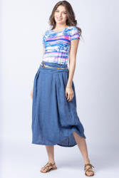 Shopika Fusta lunga albastru jeans cu poale prinse, din in, cu o curea fancy Talie unica