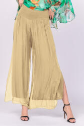 Shopika Pantaloni camel deschis din matase naturala cu crapaturi laterale Talie unica